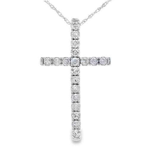 Bids.com .33ct Diamond Cross Religious Pendant 14KT White Gold Pendants