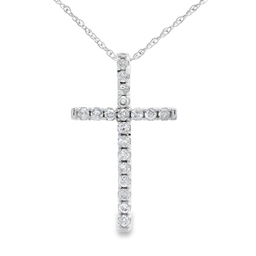Bids.com .19ct Diamond Cross Religious Pendant 14KT White Gold Pendants