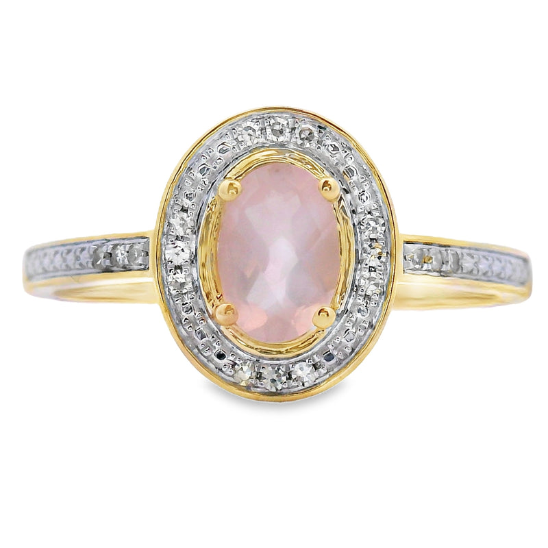 Bids.com .53ct Rose Quartz Diamond Ring 10KT Yellow Gold Rings