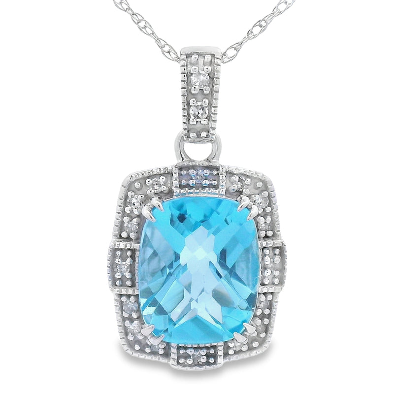 Bids.com Blue Topaz Diamond Fashion Pendants 10KT White Gold Pendants