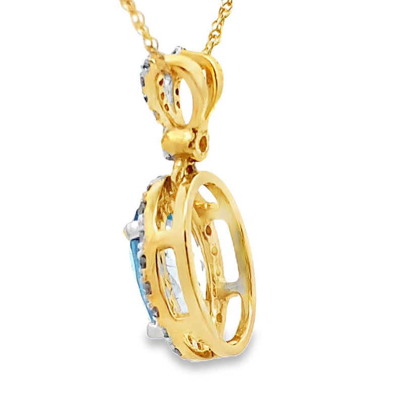 Bids.com Blue Topaz Diamond Fashion Pendants 14KT Yellow Gold Pendants