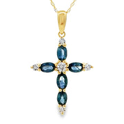 Bids.com Sapphire Cross Religious Pendant 10KT Yellow Gold Pendants