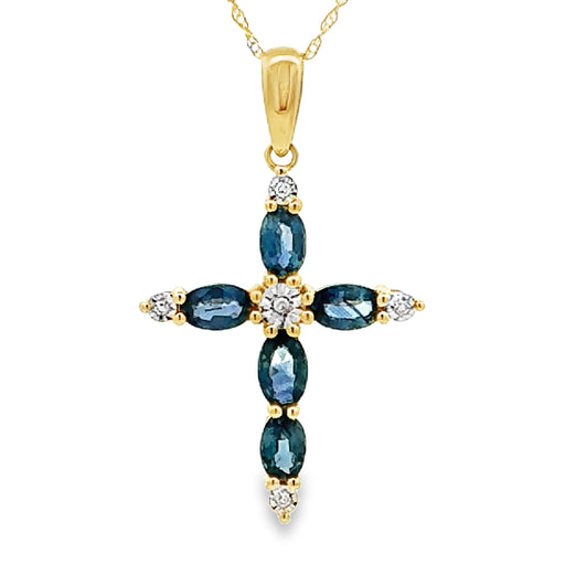 Bids.com Sapphire Cross Religious Pendant 10KT Yellow Gold Pendants