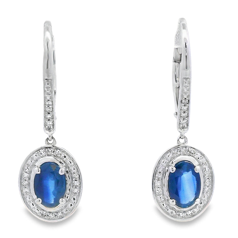 Bids.com 1.28ct Sapphire Diamond Dangle Earrings 10KT White Gold Earrings