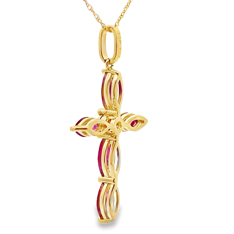 Bids.com Ruby Diamond Cross Religious Pendant 10KT Yellow Gold Pendants