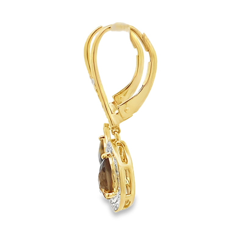 Bids.com .87ct Quartz Diamond Dangle Earrings 10KT Yellow Gold Earrings