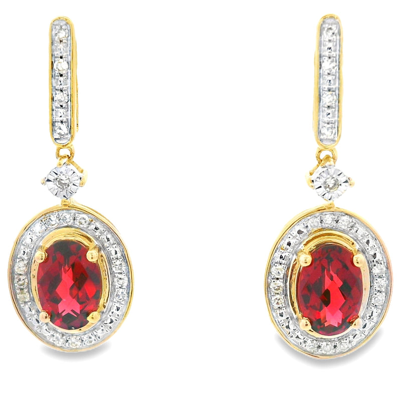 Bids.com 1.20ct Garnet Diamond Dangle Earrings 10KT Yellow Gold Earrings