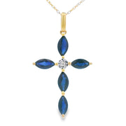 Bids.com Sapphire Cross Religious Pendant 10KT Yellow Gold Pendants