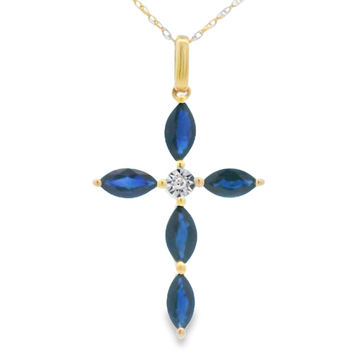 Bids.com Sapphire Cross Religious Pendant 10KT Yellow Gold Pendants