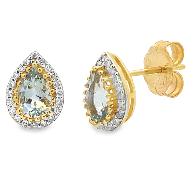 Bids.com .52ct Aquamarine Diamond Stud Earrings 14KT Yellow Gold Earrings