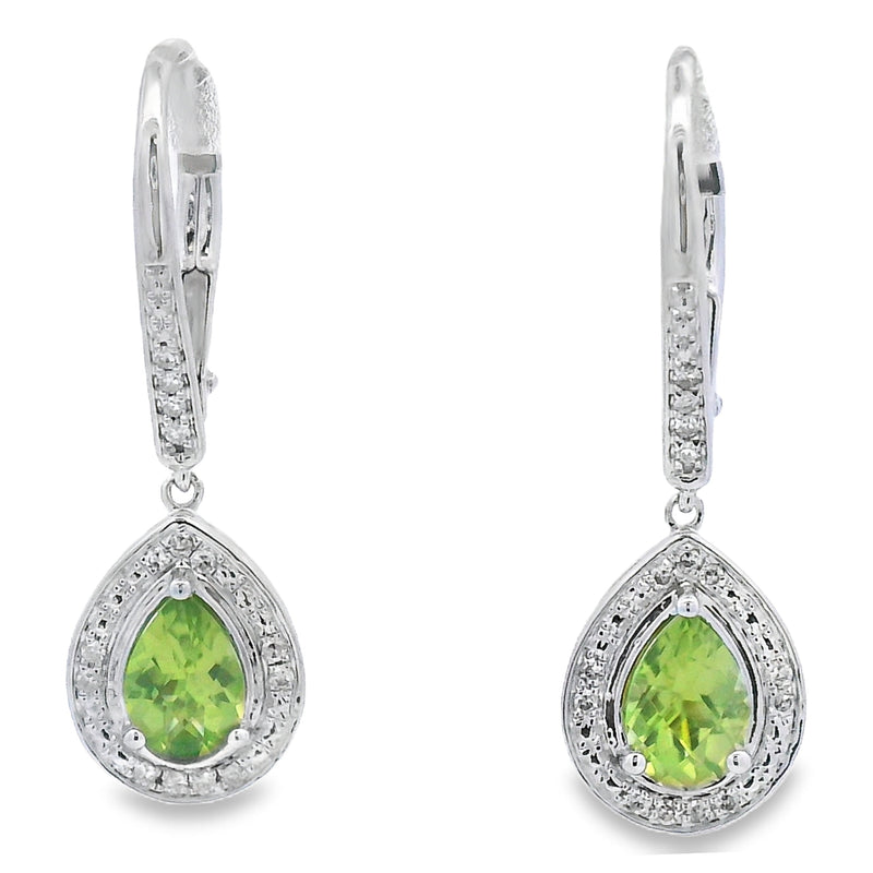 Bids.com .96ct Peridot Diamond Dangle Earrings 10KT White Gold Earrings