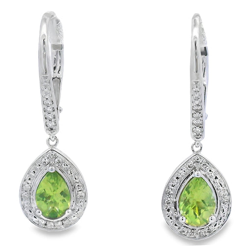Bids.com .96ct Peridot Diamond Dangle Earrings 10KT White Gold Earrings