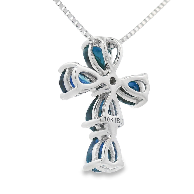 Bids.com .82ct Sapphire Cross Religious Pendant 10KT White Gold Pendants