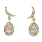 Bids.com Rose Quartz Diamond Dangle Earrings 10KT Yellow Gold Earrings