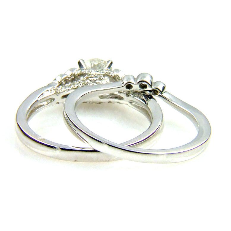 Bids.com .90ct Antique Style Engagement Ring Set 14KT White Gold Rings