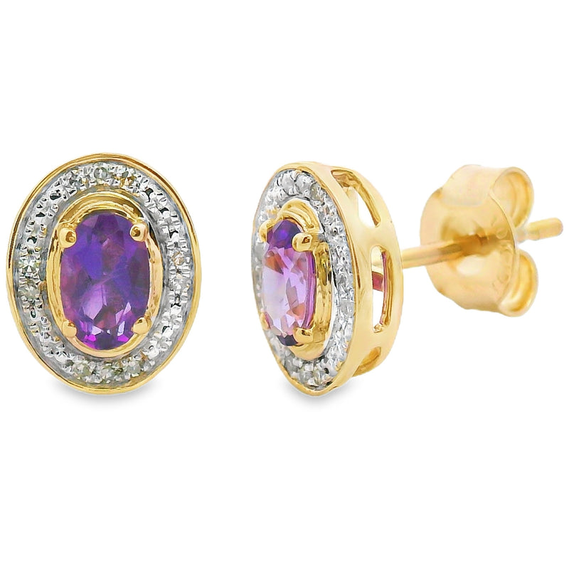 Bids.com .49ct Amethyst Diamond Earrings 10KT Yellow Gold Earrings