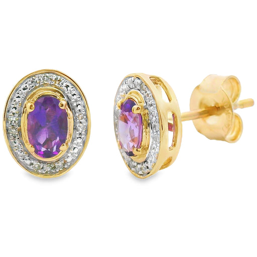 Bids.com .49ct Amethyst Diamond Earrings 10KT Yellow Gold Earrings