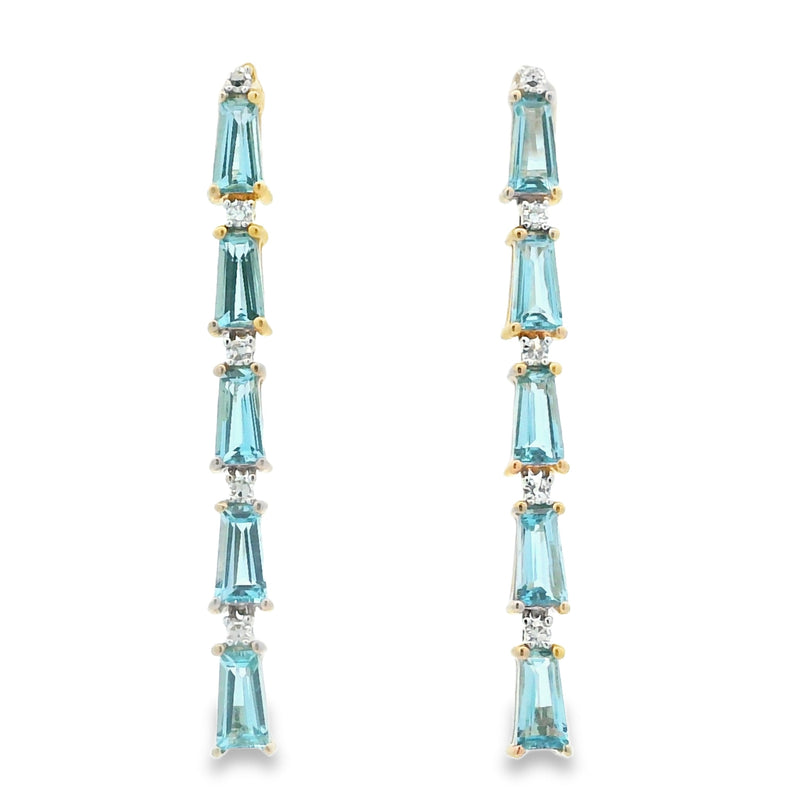 Bids.com 3.15ct Blue Topaz Diamond Earrings 14KT Yellow Gold Earrings