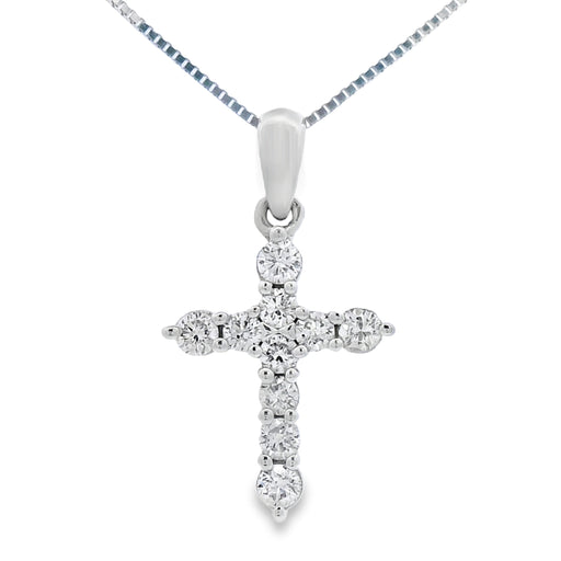 Bids.com .23ct Diamond Cross Religious Pendant 14KT White Gold Pendants