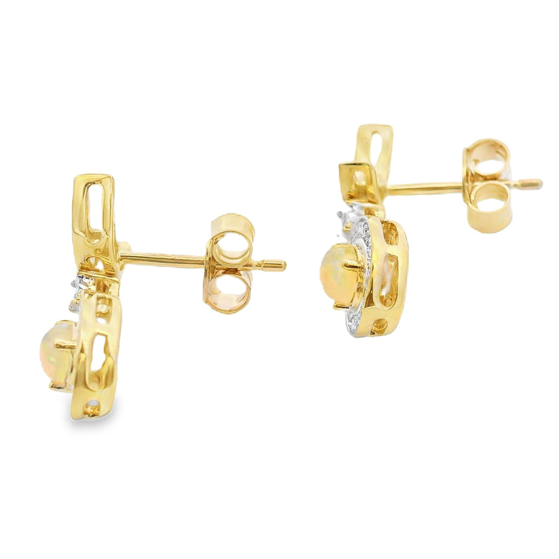 Bids.com .42ct Opal Diamond Dangle Earrings 10KT Yellow Gold Earrings