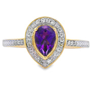 Bids.com .42ct Amethyst Diamond Ring 10KT Yellow Gold Rings