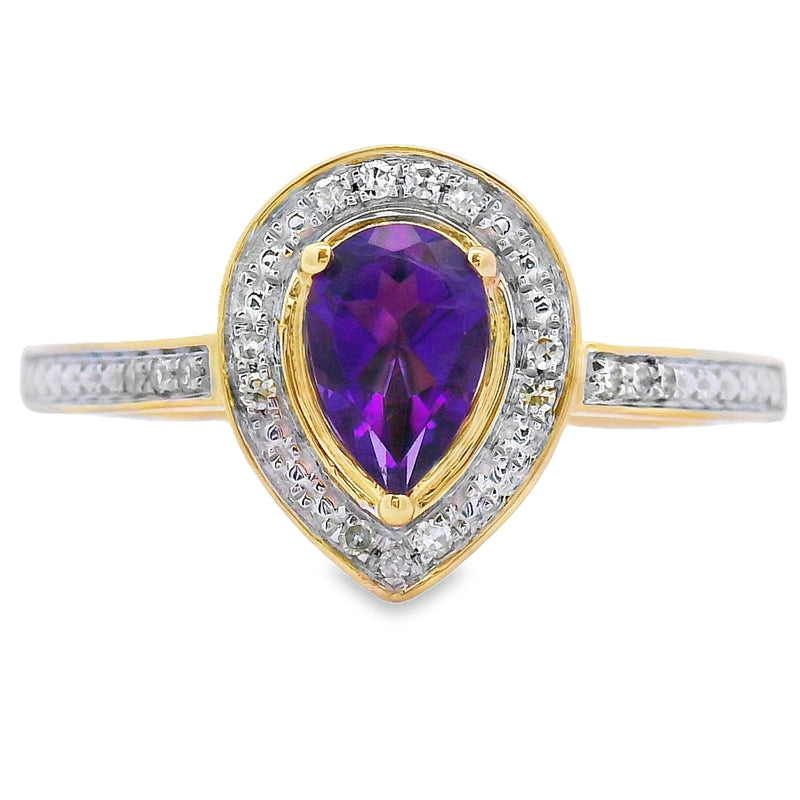 Bids.com .42ct Amethyst Diamond Ring 10KT Yellow Gold Rings