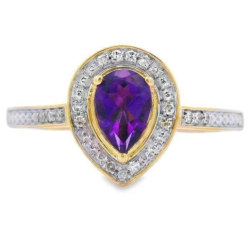 Bids.com .42ct Amethyst Diamond Ring 10KT Yellow Gold Rings