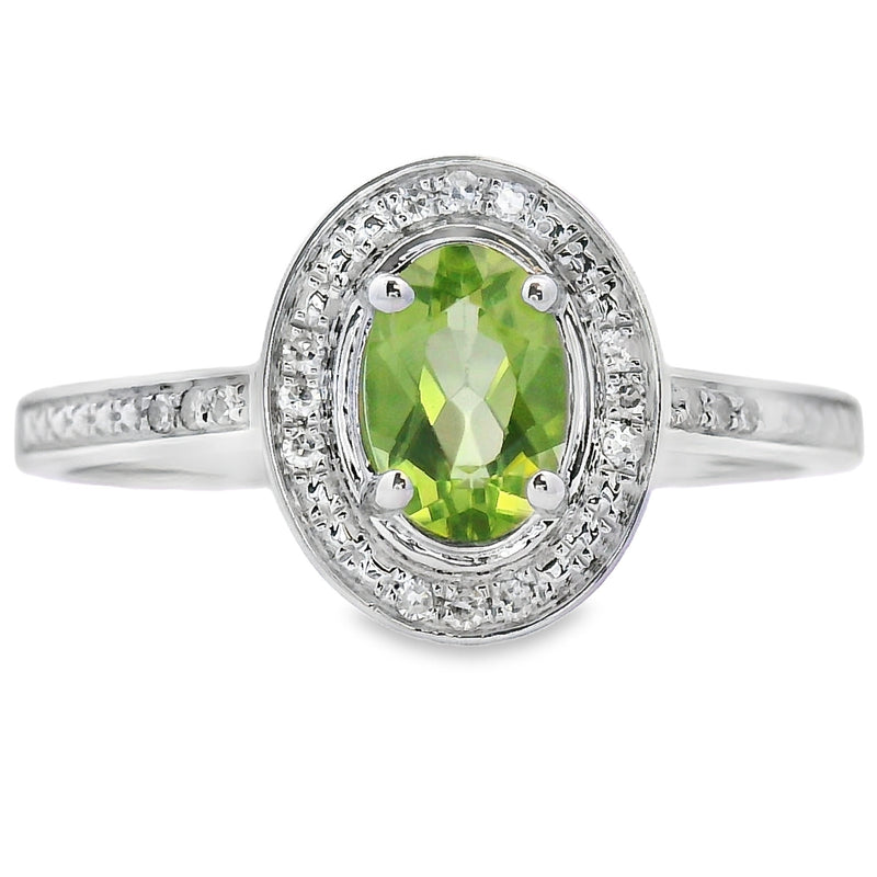 Bids.com .54ct Peridot Diamond Ring 10KT White Gold Rings