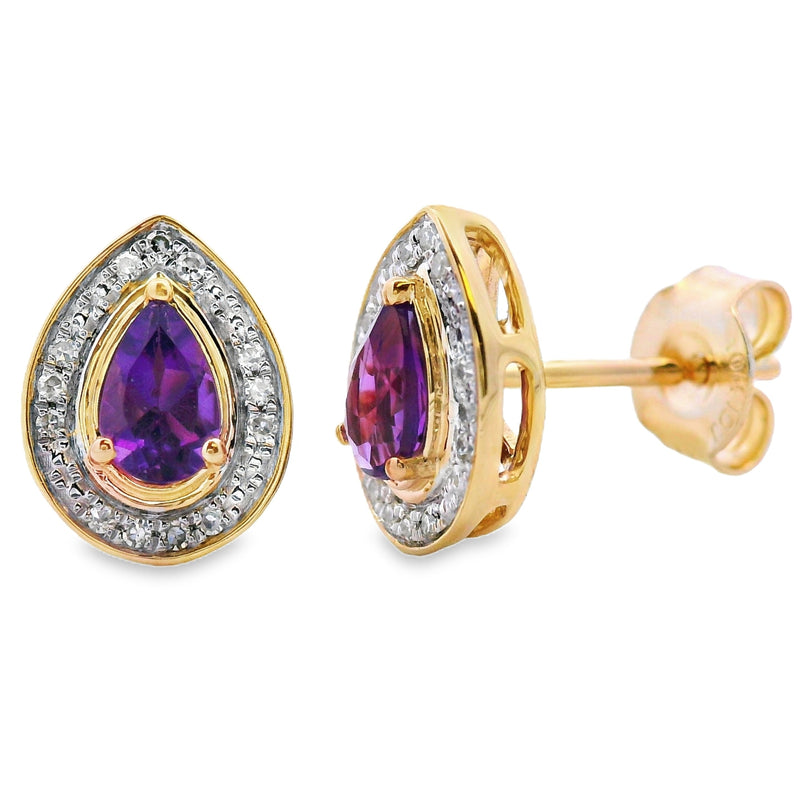 Bids.com .47ct Amethyst Diamond Stud Earrings 10KT Yellow Gold Earrings