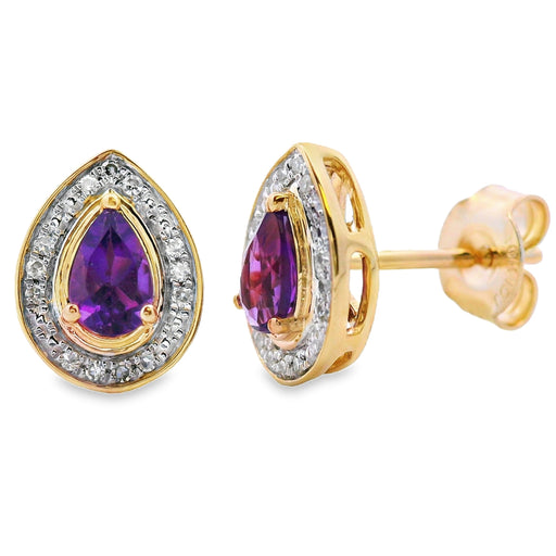 Bids.com .47ct Amethyst Diamond Stud Earrings 10KT Yellow Gold Earrings