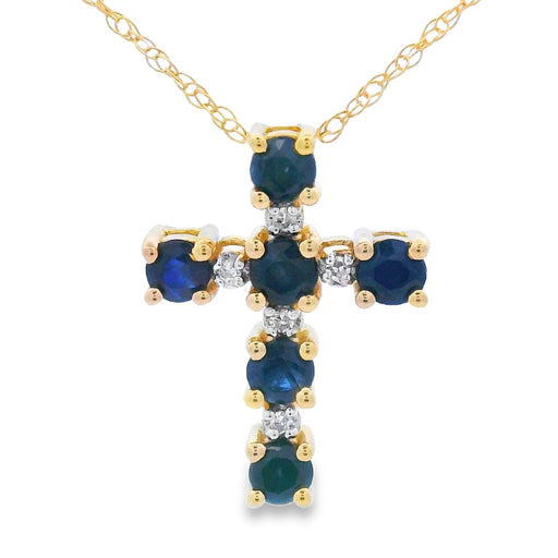 Bids.com .32ct Sapphire Cross Religious Pendant 10KT Yellow Gold Pendants