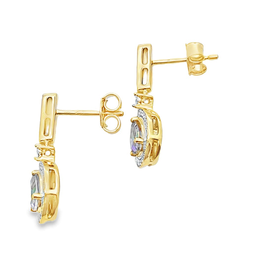 Bids.com Mystic Fire Topaz Dangle Earrings 10KT Yellow Gold Earrings