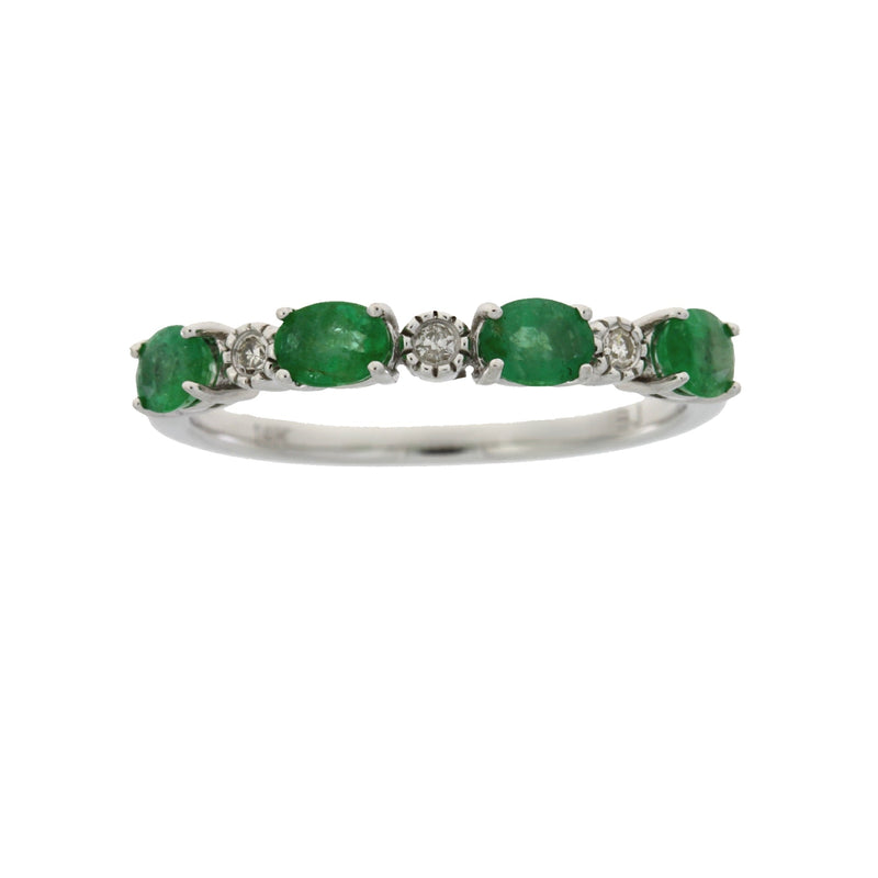 Bids.com Emerald Diamond Fashion band rings 14KT White Gold Rings