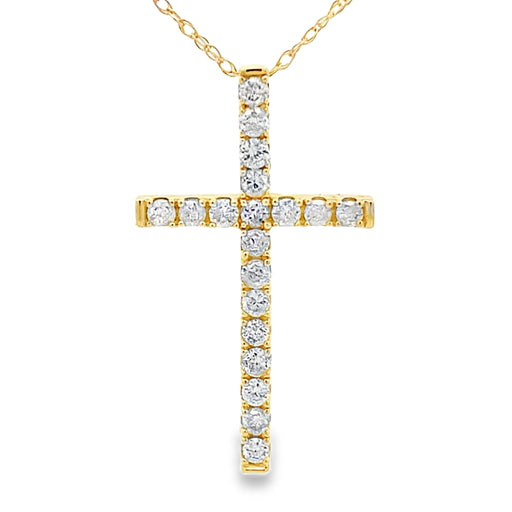 Bids.com .33ct Diamond Cross Religious Pendant 14KT Yellow Gold Pendants