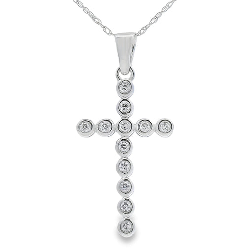 Bids.com .12ct Diamond Cross Religious Pendant 14KT White Gold Pendants