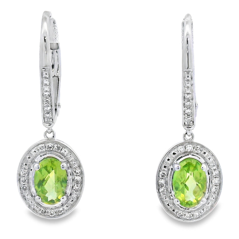 Bids.com 1.21ct Peridot Diamond Dangle Earrings 10KT White Gold Earrings