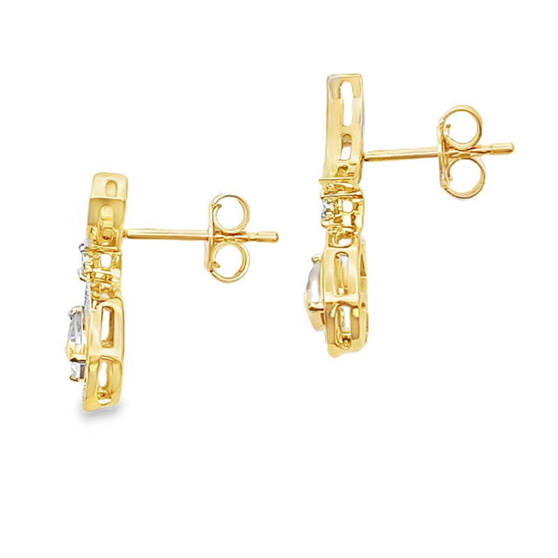 Bids.com Rose Quartz Diamond Dangle Earrings 10KT Yellow Gold Earrings