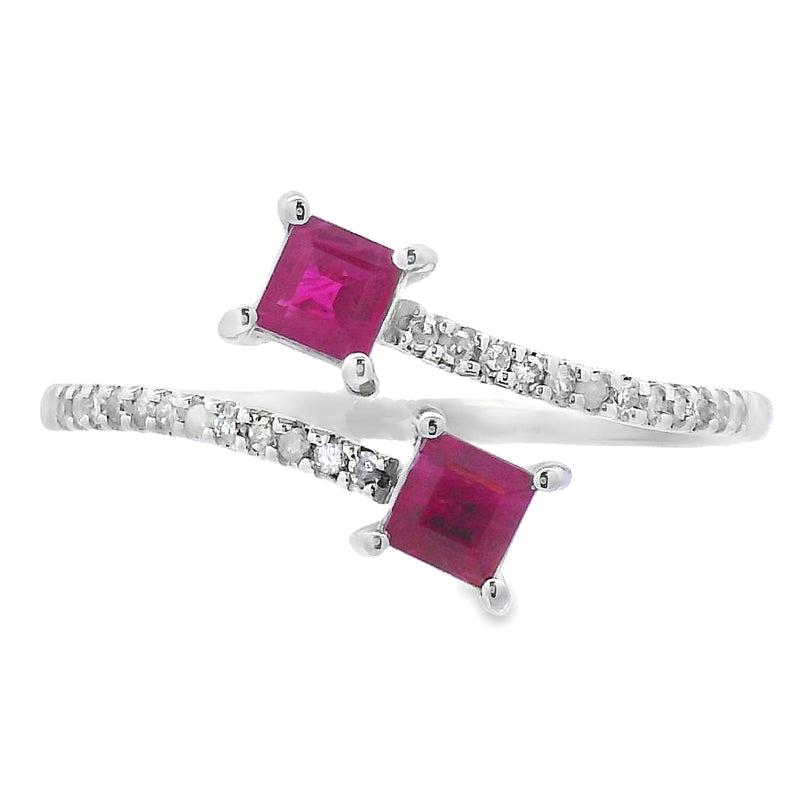 Bids.com .57ct Ruby Diamond Ring 14KT White Gold Rings