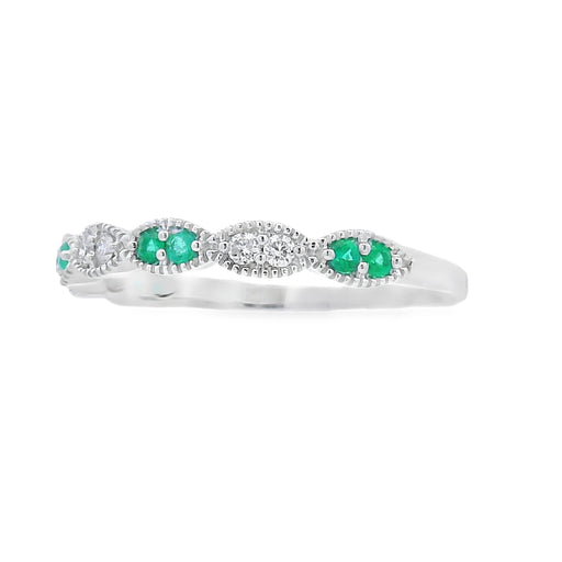 Bids.com Emerald Diamond stackable band set 14KT White Gold Rings
