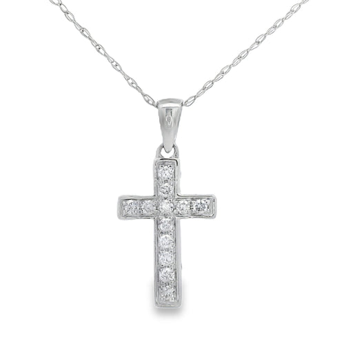 Bids.com .12ct Diamond Cross Religious Pendant 14KT White Gold Pendants
