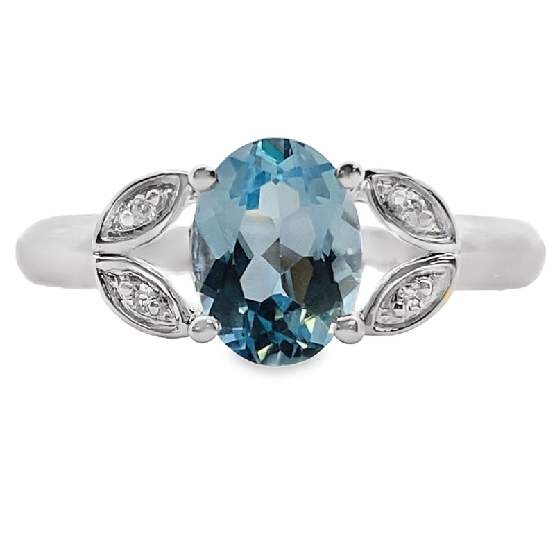 Bids.com Blue Topaz Diamond Fashion band rings 10KT White Gold Rings