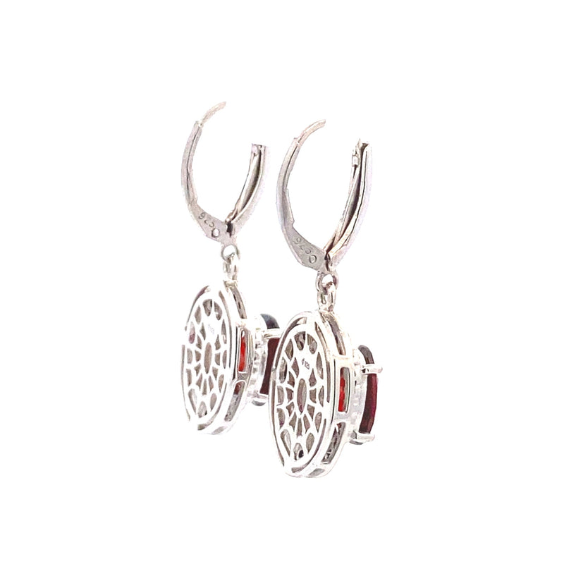 Bids.com .38ct Garnet Diamond Dangle Earrings Sterling Silver Earrings