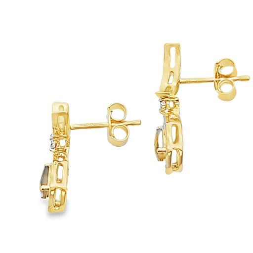 Bids.com .47ct Quartz Diamond Dangle Earrings 10KT Yellow Gold Earrings