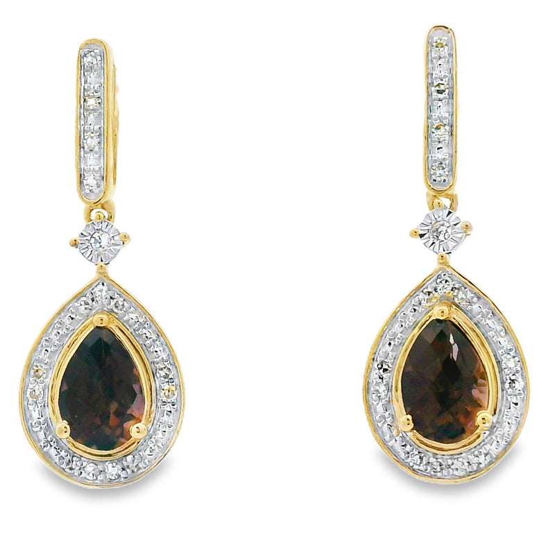 Bids.com .84ct Quartz Diamond Dangle Earrings 10KT Yellow Gold Earrings