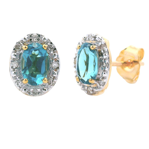 Bids.com London Blue Topaz Diamond Earrings 10KT Yellow Gold Earrings