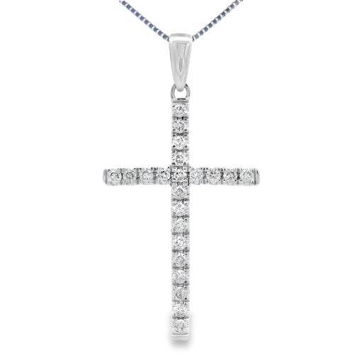 Bids.com .21ct Diamond Cross Religious Pendant 14KT White Gold Pendants