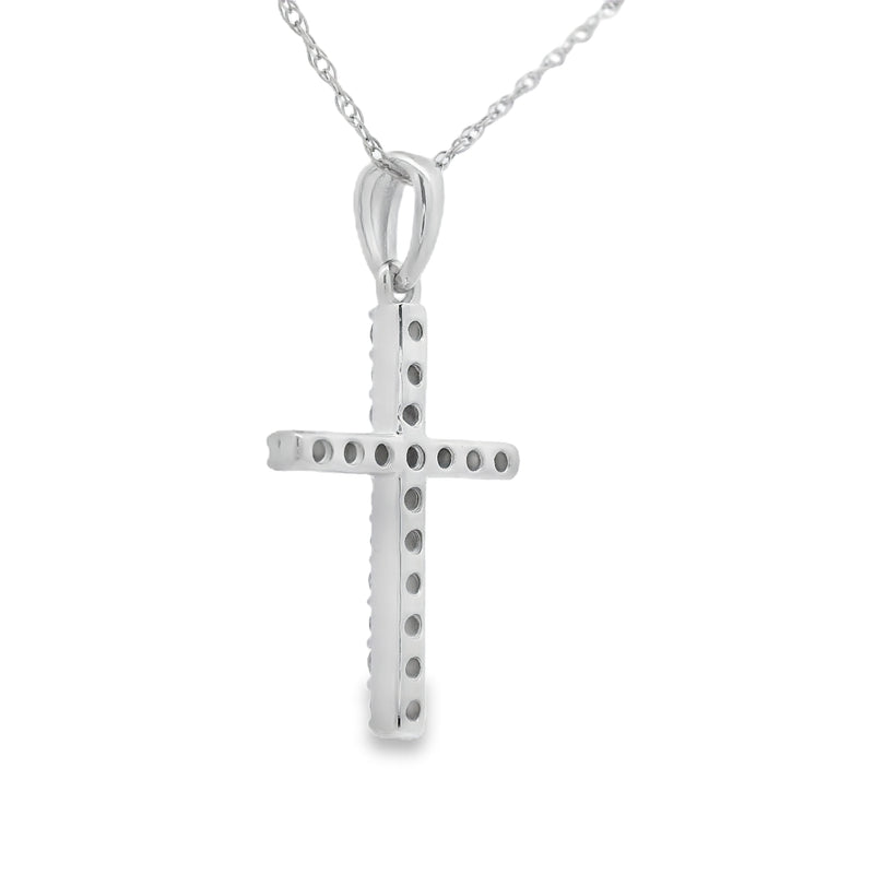 Bids.com .19ct Diamond Cross Religious Pendant 14KT White Gold Pendants