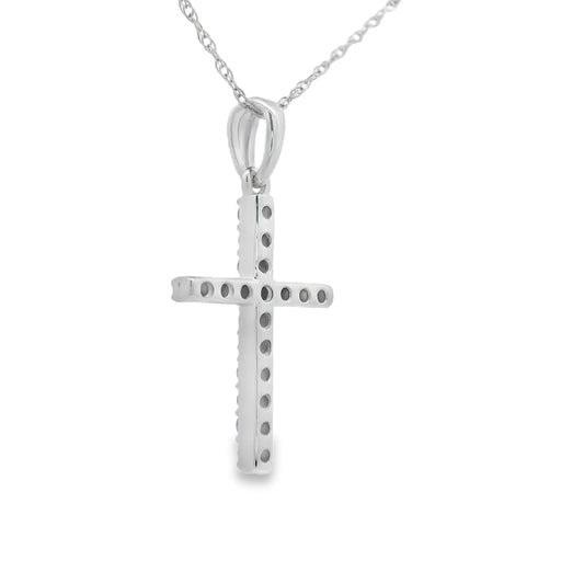 Bids.com .19ct Diamond Cross Religious Pendant 14KT White Gold Pendants