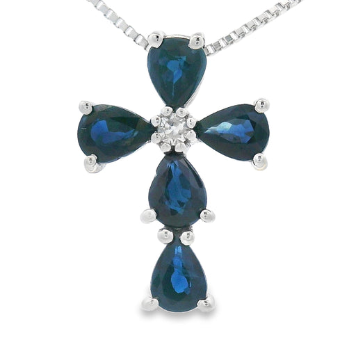 Bids.com .82ct Sapphire Cross Religious Pendant 10KT White Gold Pendants