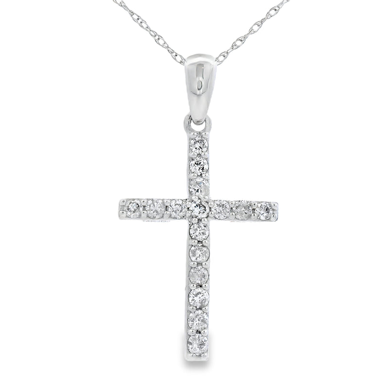 Bids.com .30ct Diamond Cross Religious Pendant 14KT White Gold Pendants